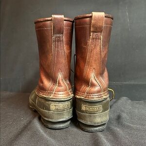 VTG Schnee’s Bozeman Hunting Boots Mens US 9 Brown Waxed Leather Lace Up 10”
